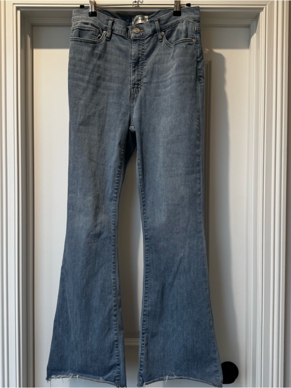 FRAME Le High Flare Jeans 30 | Full Length Light Wash Raw Hem Stretch